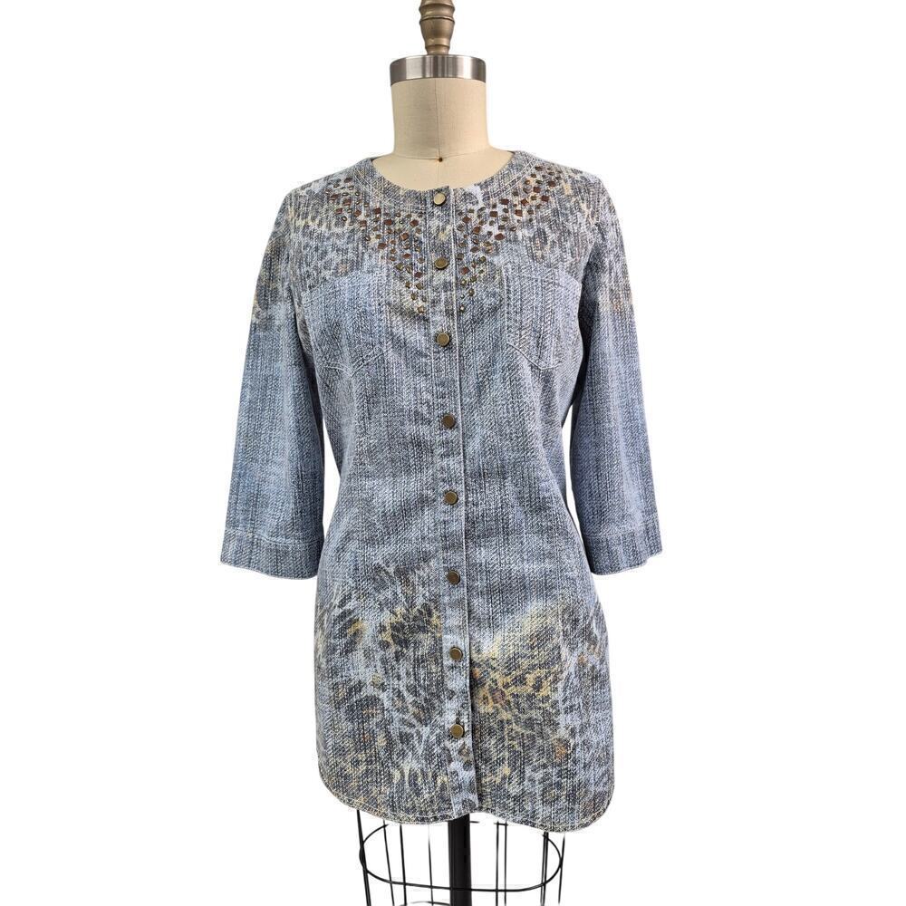Chico's tunic blue denim, animal print large